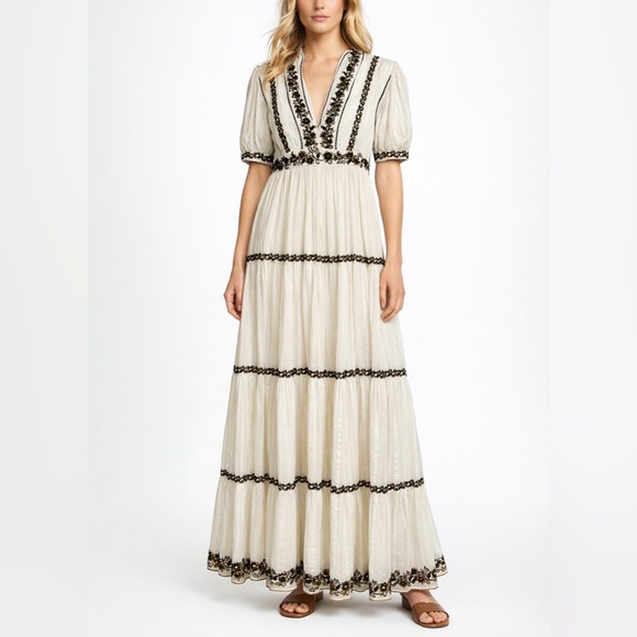 Ulla Johnson Dresses & Skirts - Ulla Johnson Alma Dress Blanc 100% Cotton Gauze 4 Maxi Sequin Embroidered $795